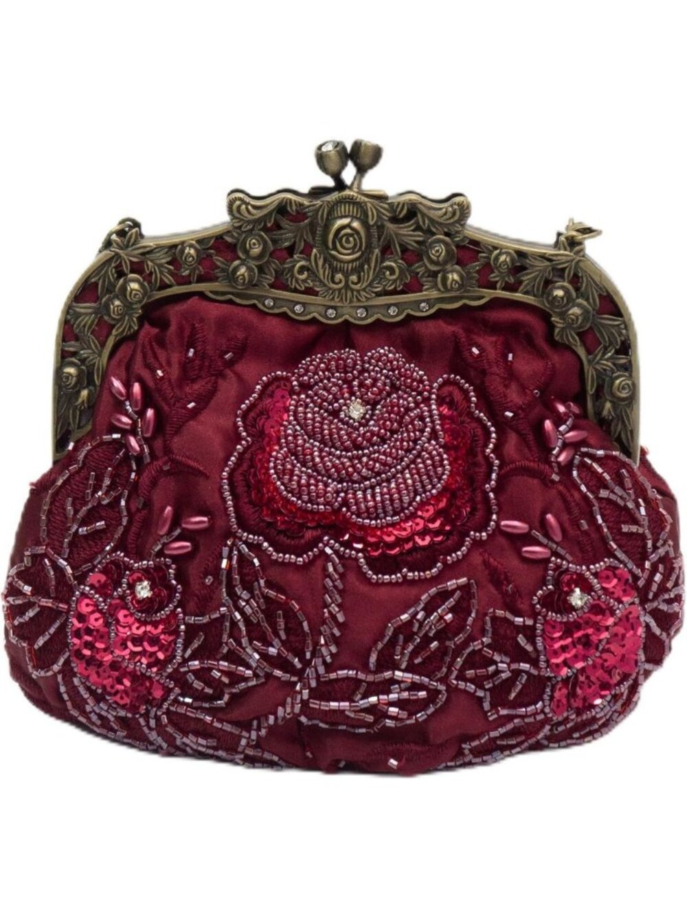 Elegant Rose Beaded Evening Clutch Purse with Kiss Lock Closure for Women
